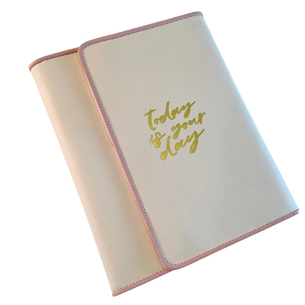 Kikki.K Leather Compendium Pink Trifold Notepad Padfolio "Today is Your Day"
